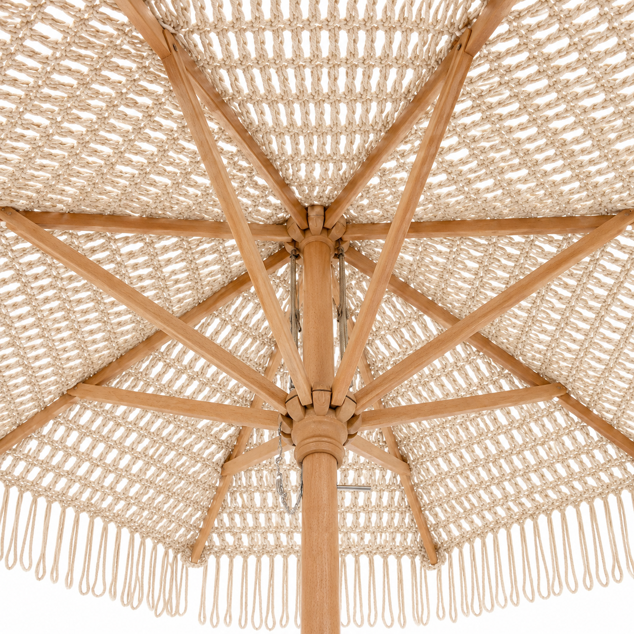 Ombrellone da giardino in cotone macramè con palo in faggio Ø250 cm – Macramè