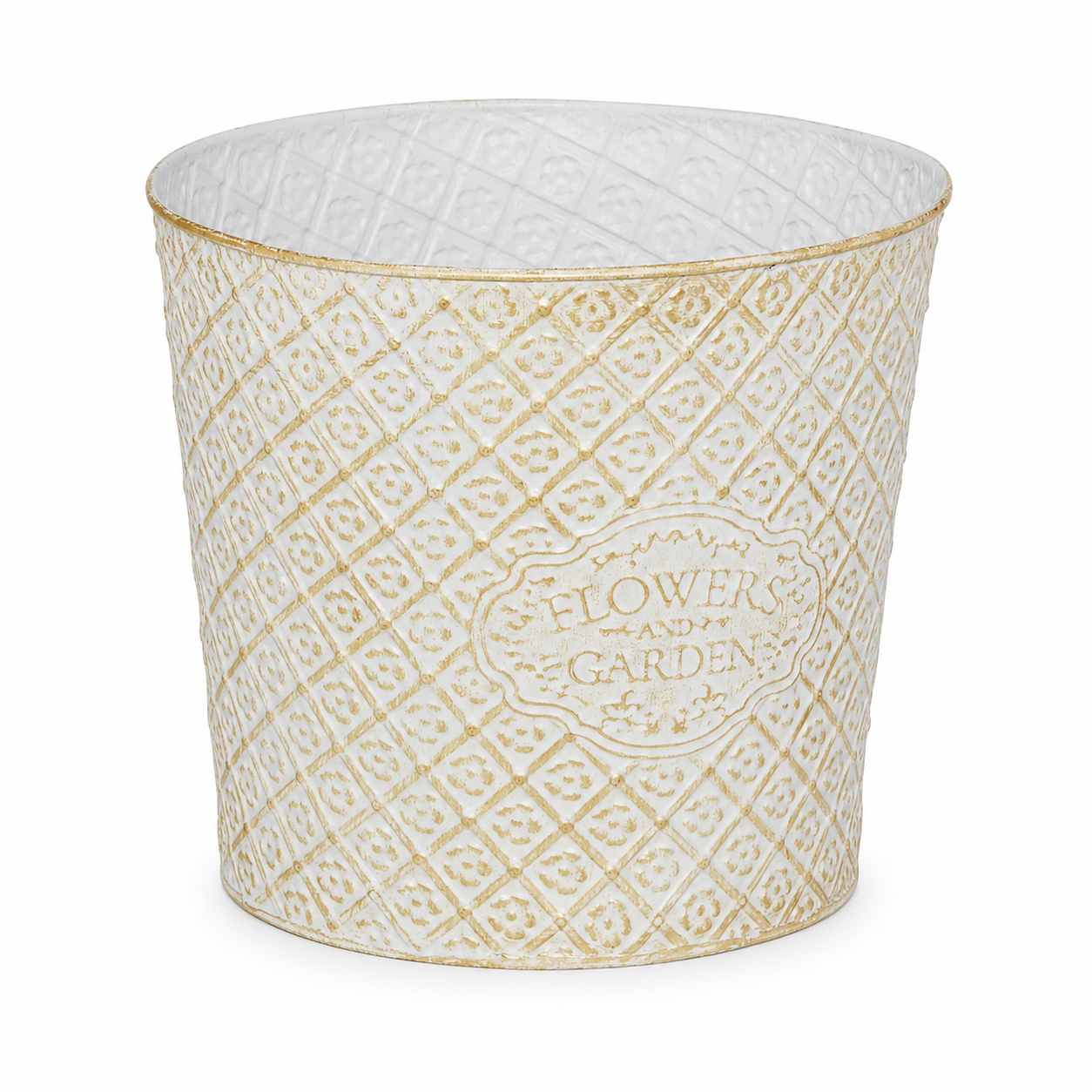 Cache-pot in metallo bianco con patina dorata H20cm – Tino