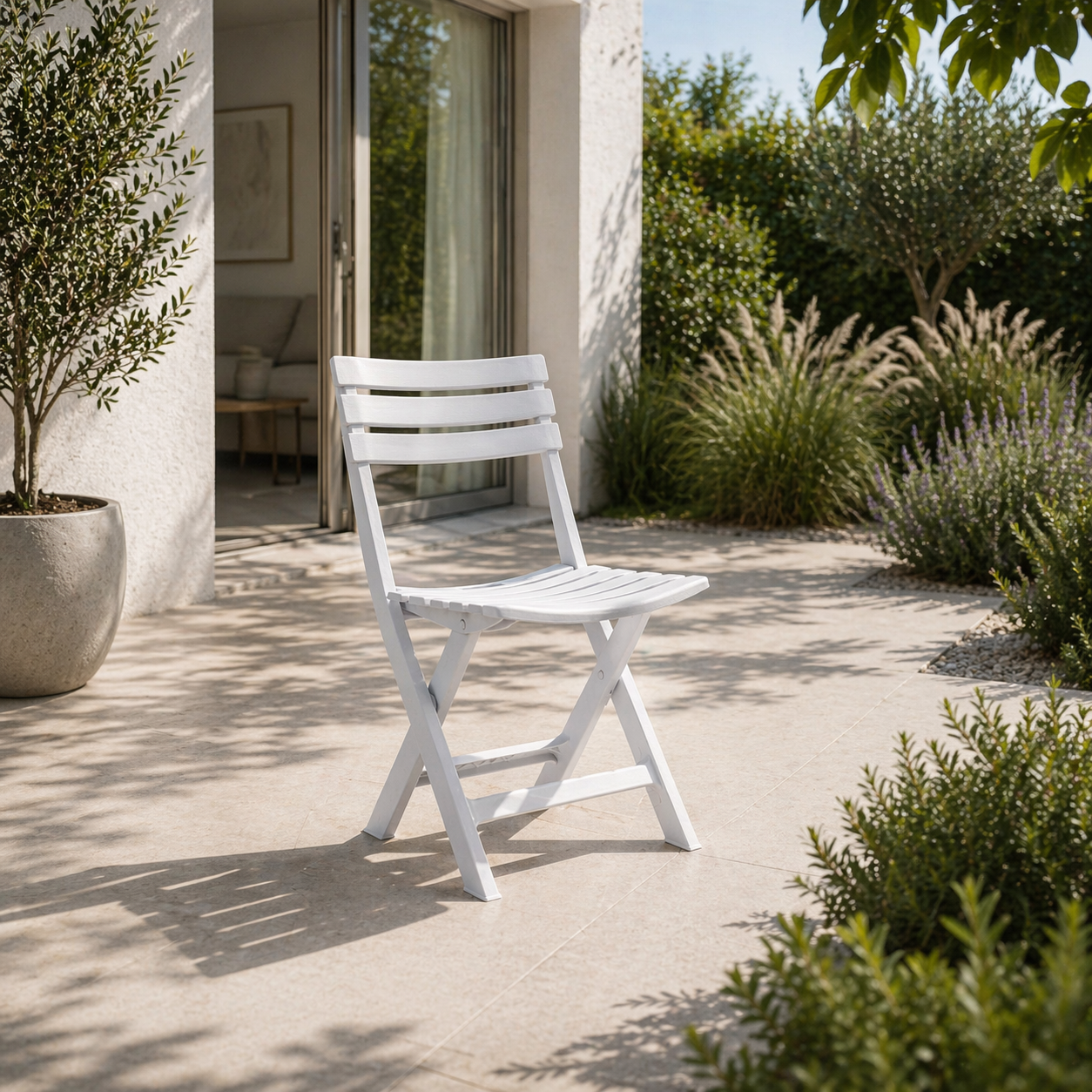 Sedia da giardino pieghevole a listelli bianca – Windy