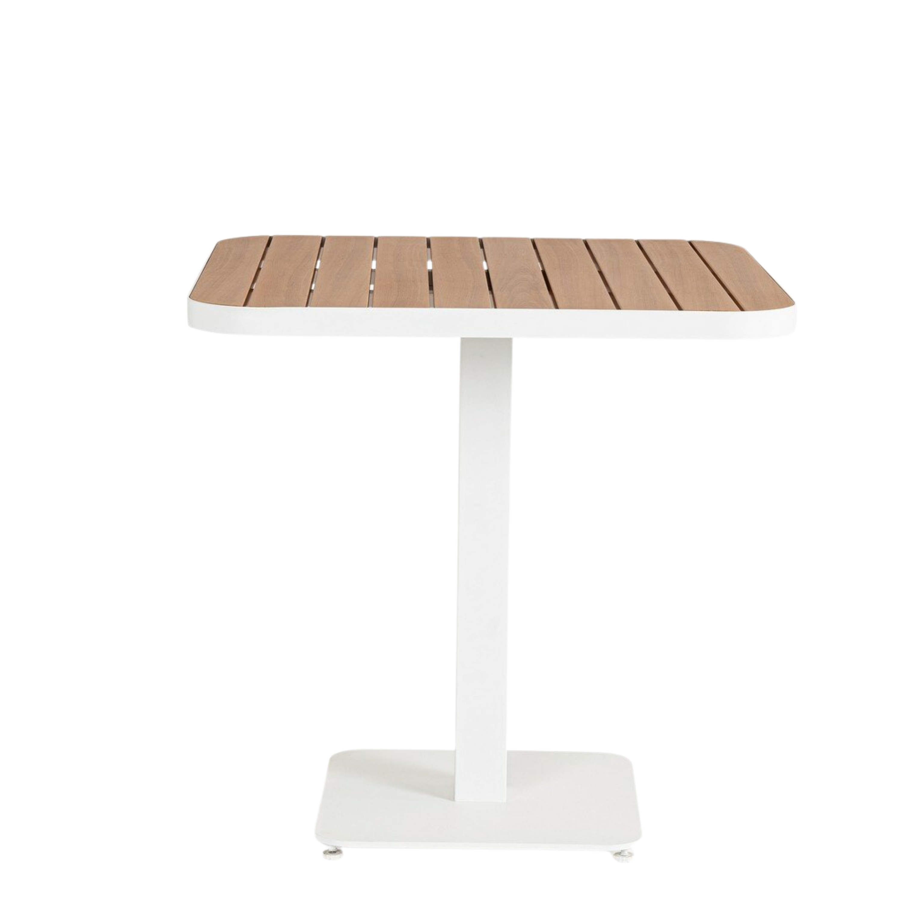 Tavolo da giardino quadrato con piano a doghe effetto legno bianco – Belmar