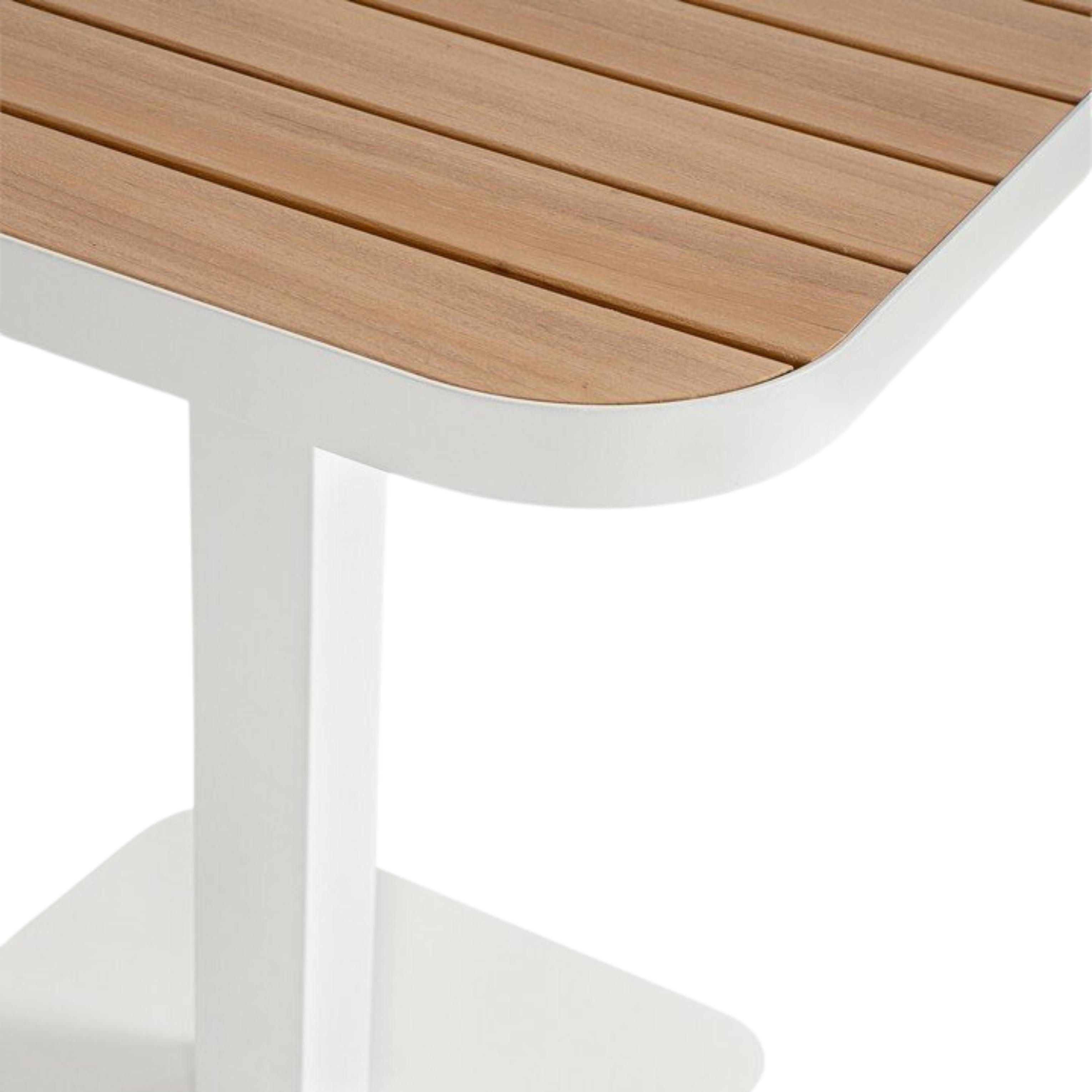 Tavolo da giardino quadrato con piano a doghe effetto legno bianco – Belmar
