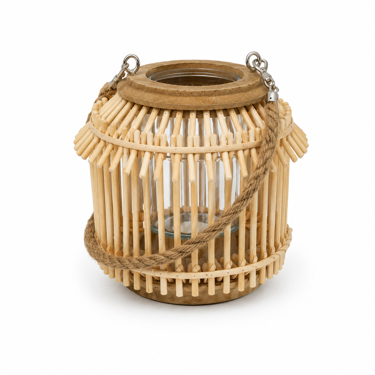 Lanterna decorativa rotonda in bamboo naturale intrecciato – Boho