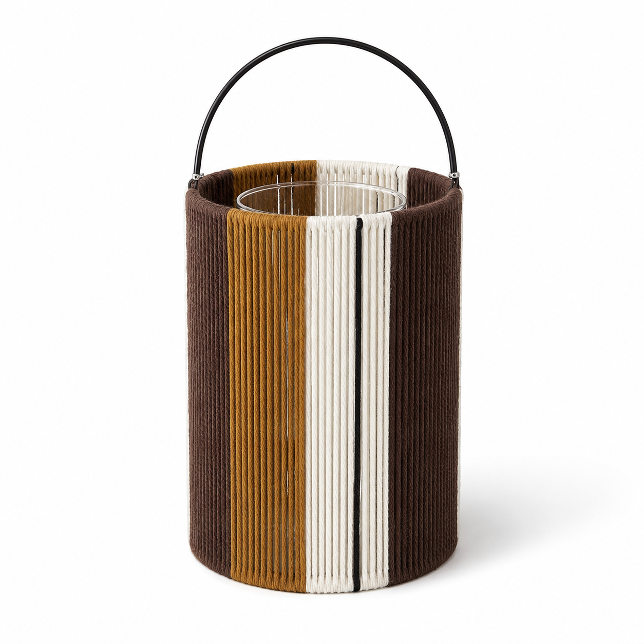Lanterna decorativa in corda di cotone con manico e luce a batteria