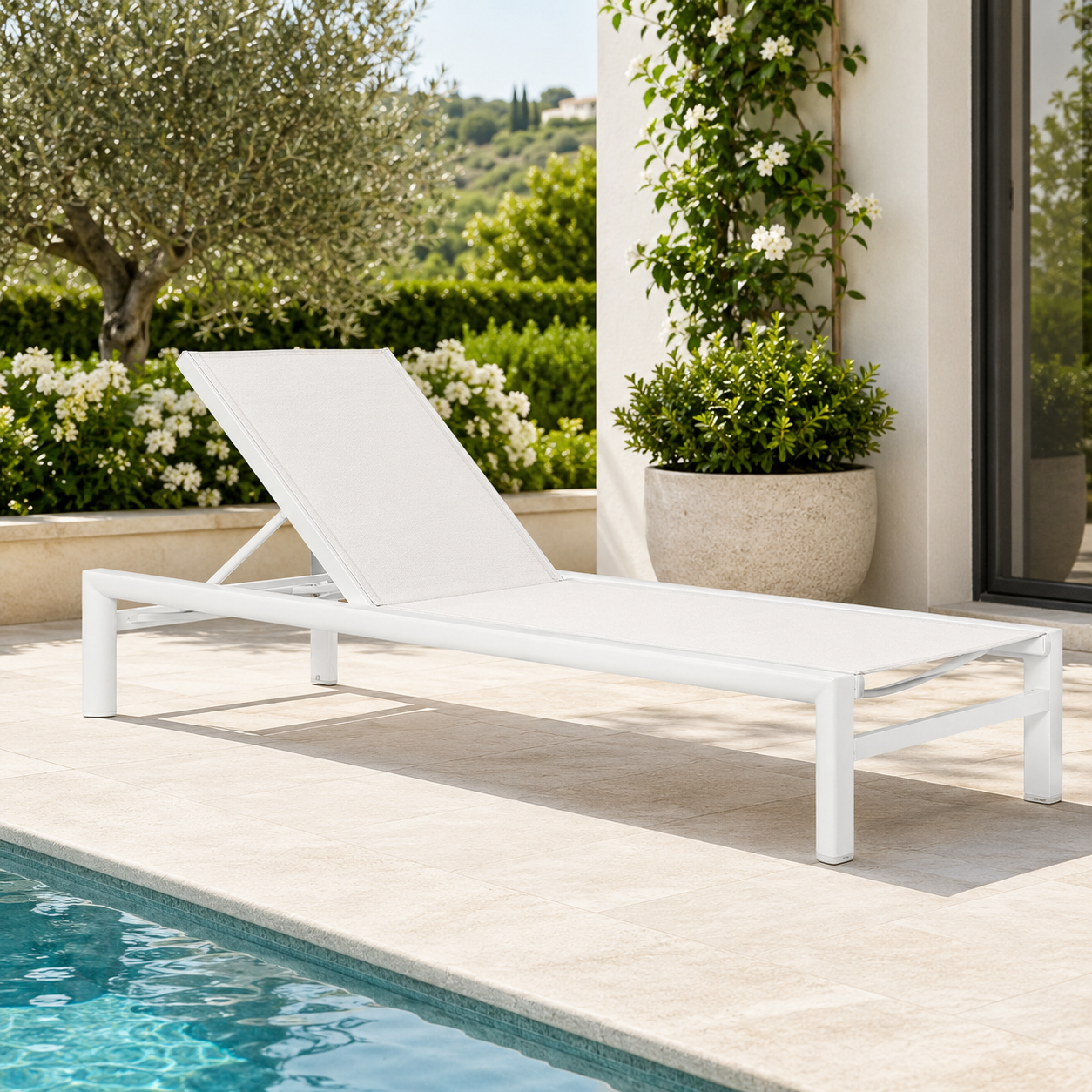 Lettino prendisole da giardino con schienale reclinabile bianco – Skipper – arredo esterno Gelsomino Home