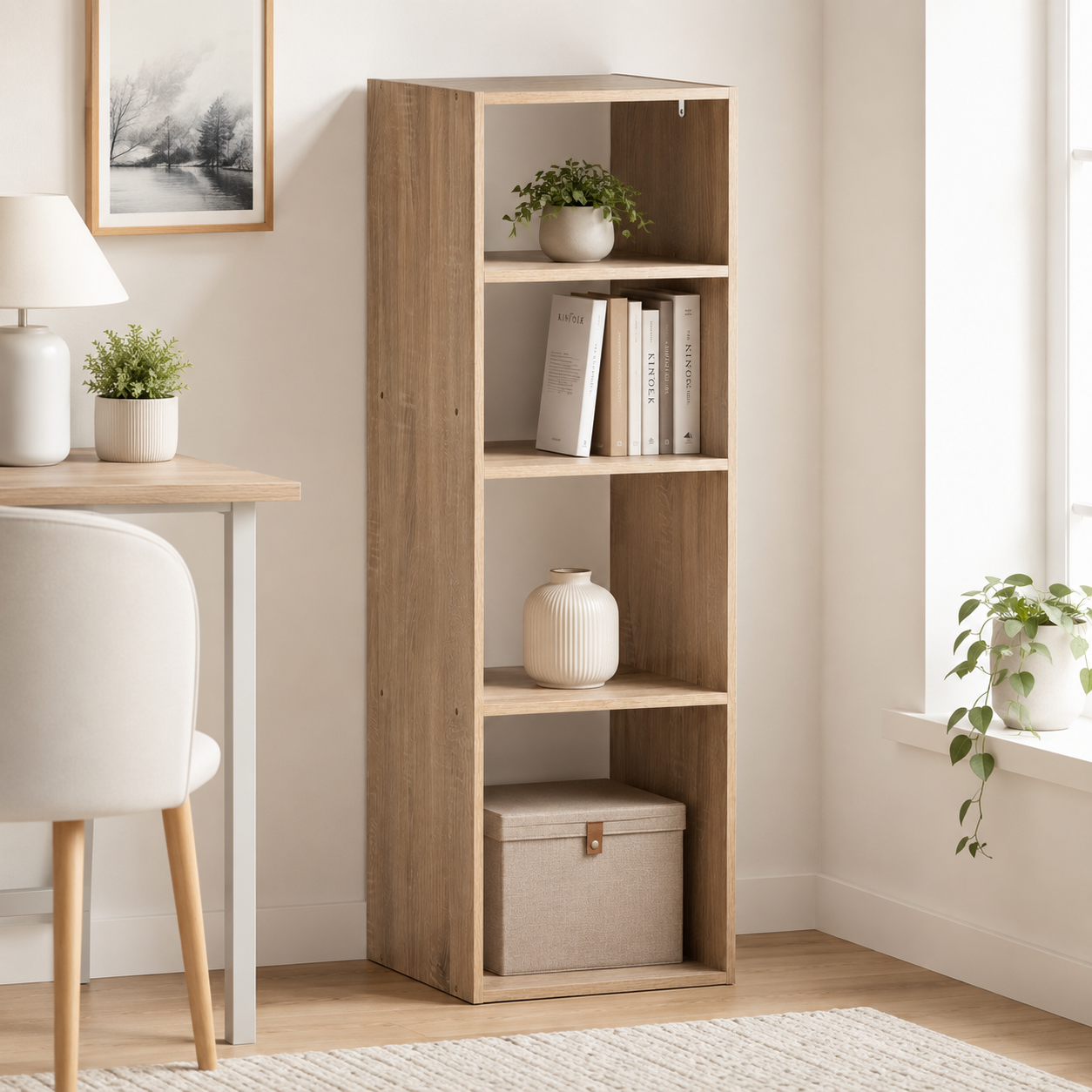 Scaffale a colonna 4 vani in pannello effetto rovere naturale 34,5x32x100,5 cm – Mix’n Modul