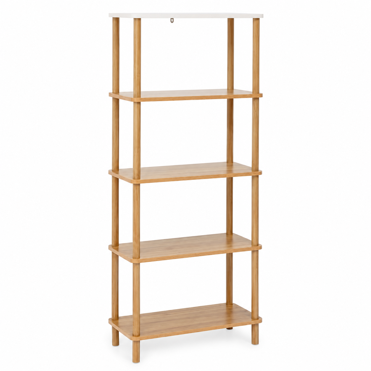 Libreria a 5 ripiani in bamboo naturale e top bianco – Come