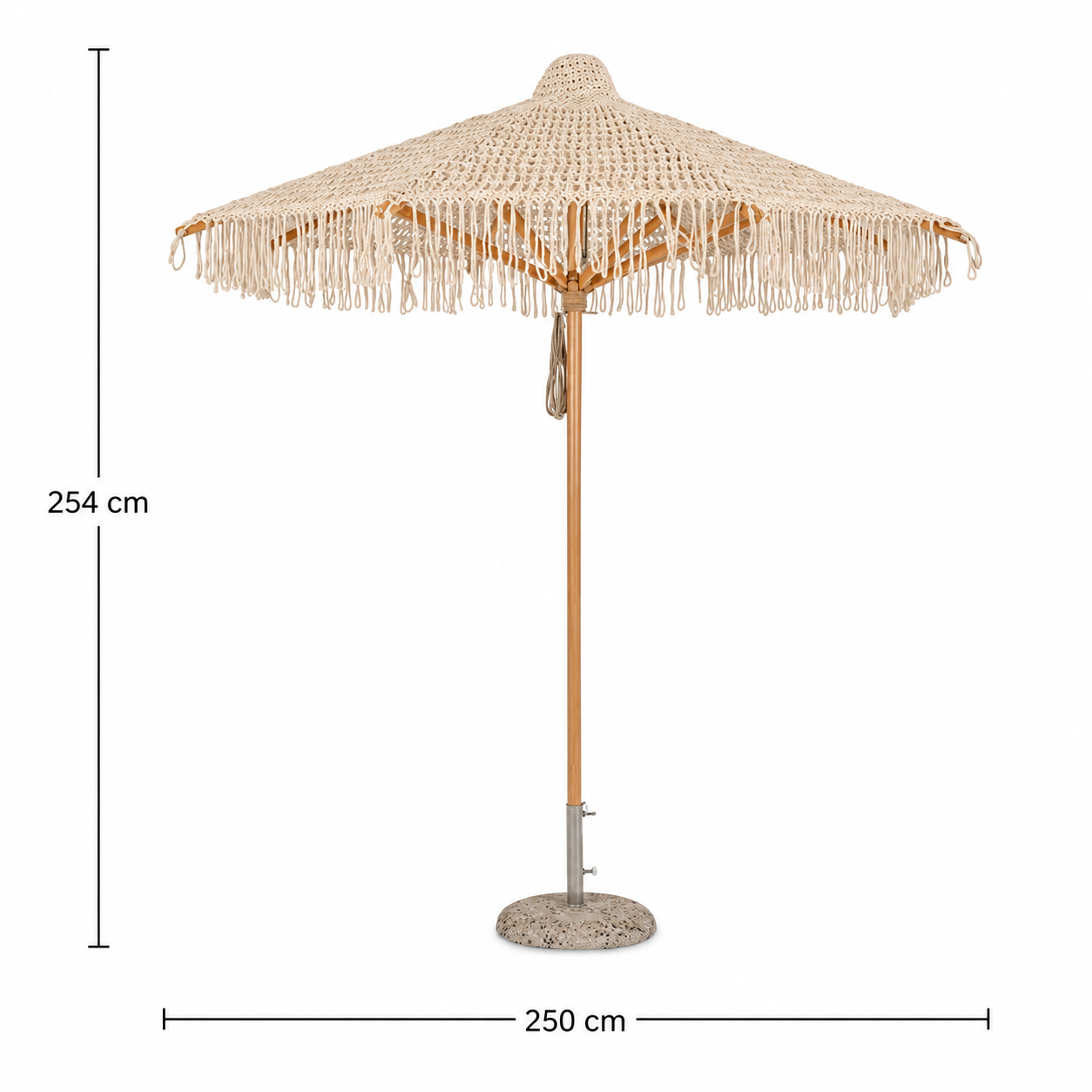 Ombrellone da giardino in cotone macramè con palo in faggio Ø250 cm – Macramè