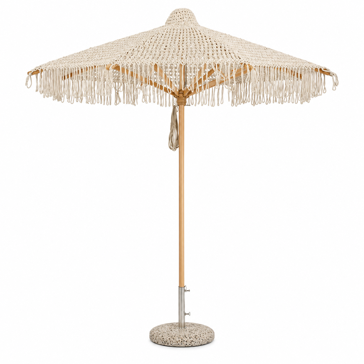 Ombrellone da giardino in cotone macramè con palo in faggio Ø250 cm – Macramè