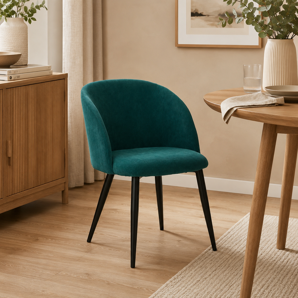 Poltrona vintage in velluto con gambe effetto legno | Celeste petrol