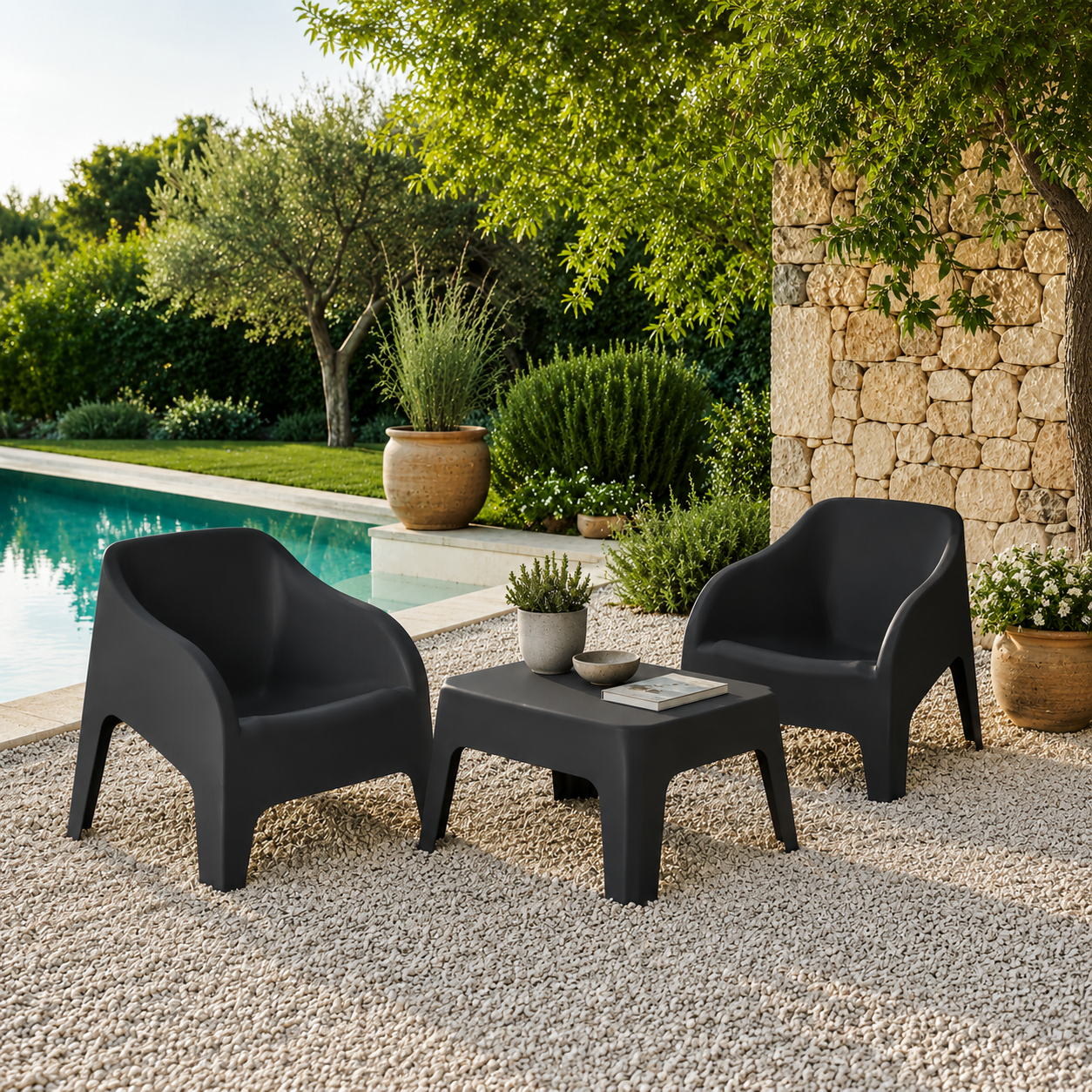 Poltrona da giardino impilabile con foro deflusso antracite – Petra