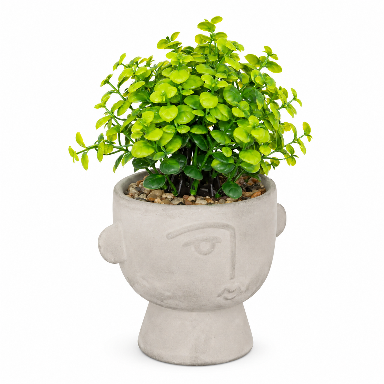 Pianta artificiale in vaso cementizio con volto astratto – Dusty