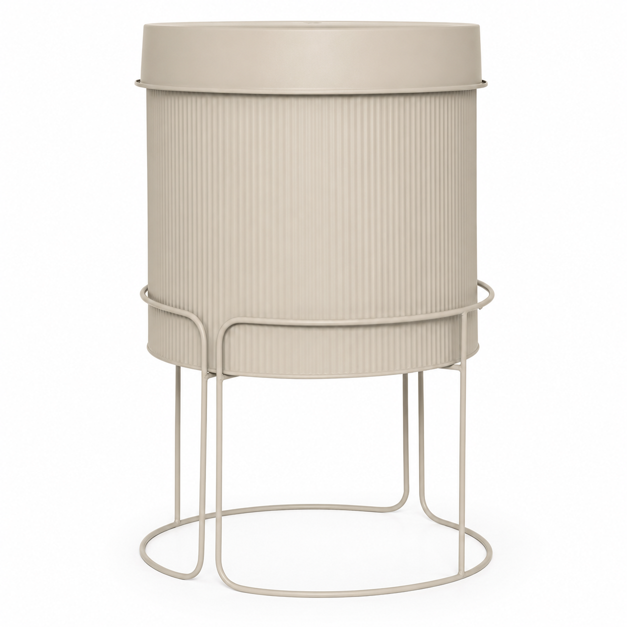 Portavaso cilindrico in metallo beige con supporto – Aze