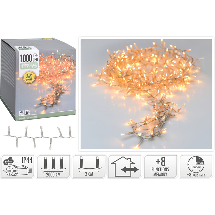 Luci di Natale Snake 1000 LED extra caldo 20 m filo trasparente