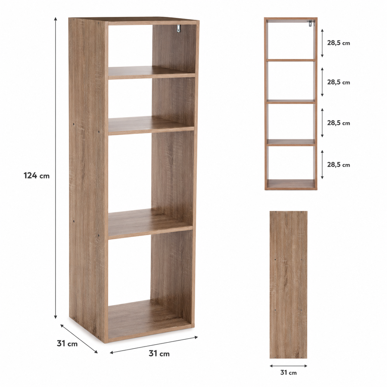 Scaffale a colonna 4 vani in pannello effetto rovere naturale 34,5x32x100,5 cm – Mix’n Modul