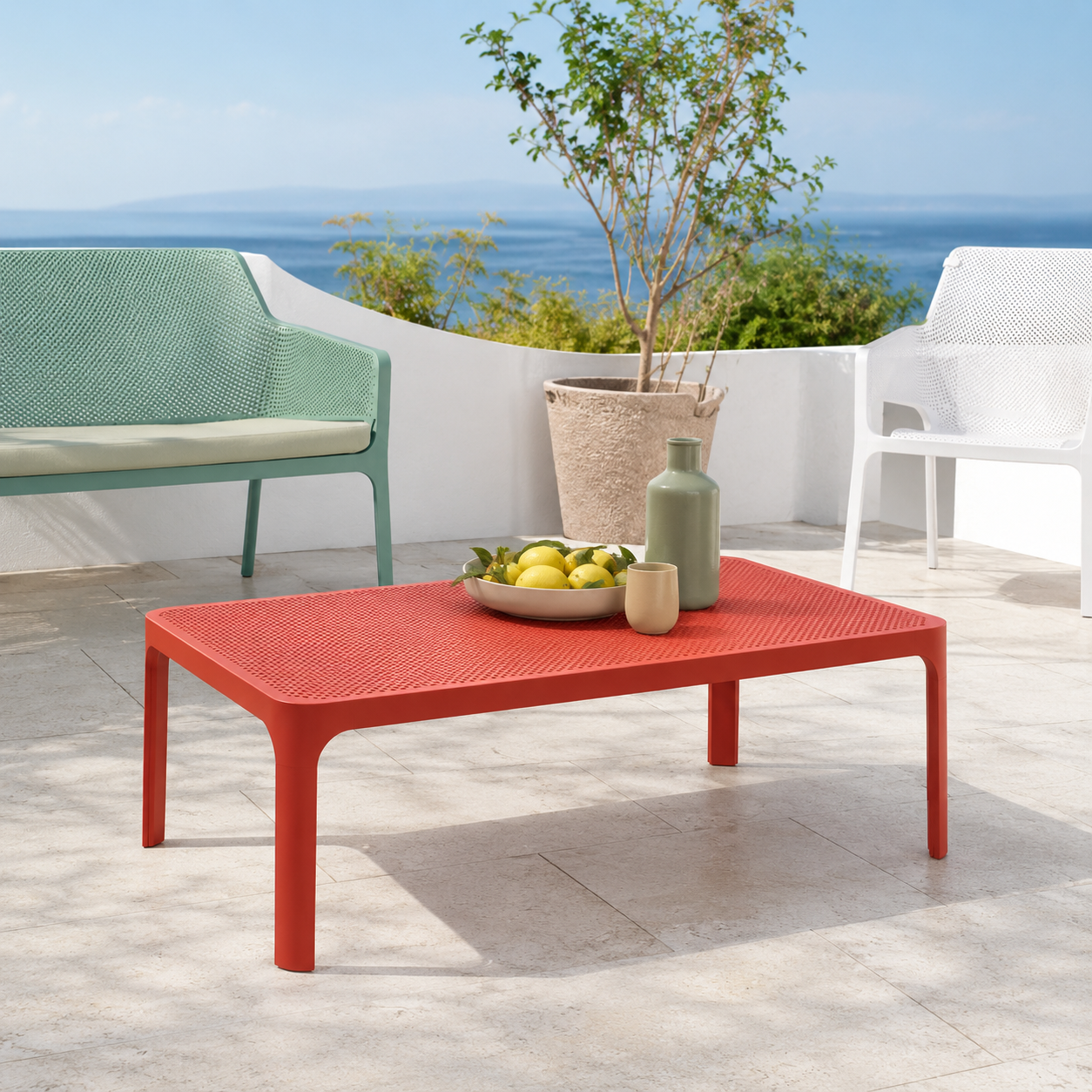 Tavolino da giardino basso rettangolare in resina corallo 100x60 cm – Net