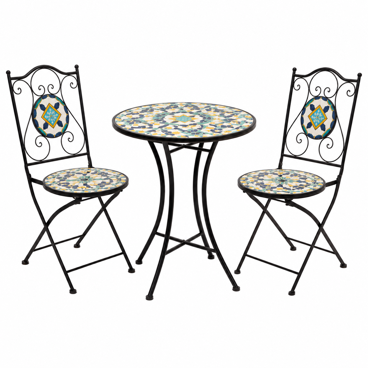 Set tavolo rotondo e 2 sedie pieghevoli in ceramica – Positano