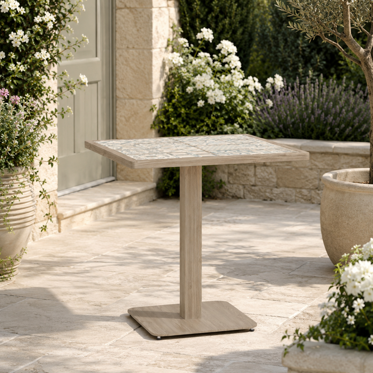 Tavolo da giardino quadrato Kalimera Timber – piano in ceramica smaltata effetto legno – arredo esterno