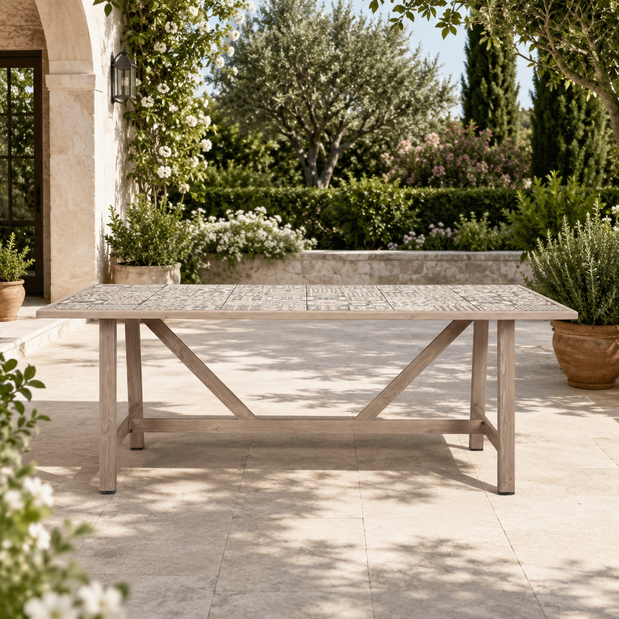 Tavolo da giardino rettangolare Kalimera Timber – piano in ceramica smaltata effetto legno – arredo esterno