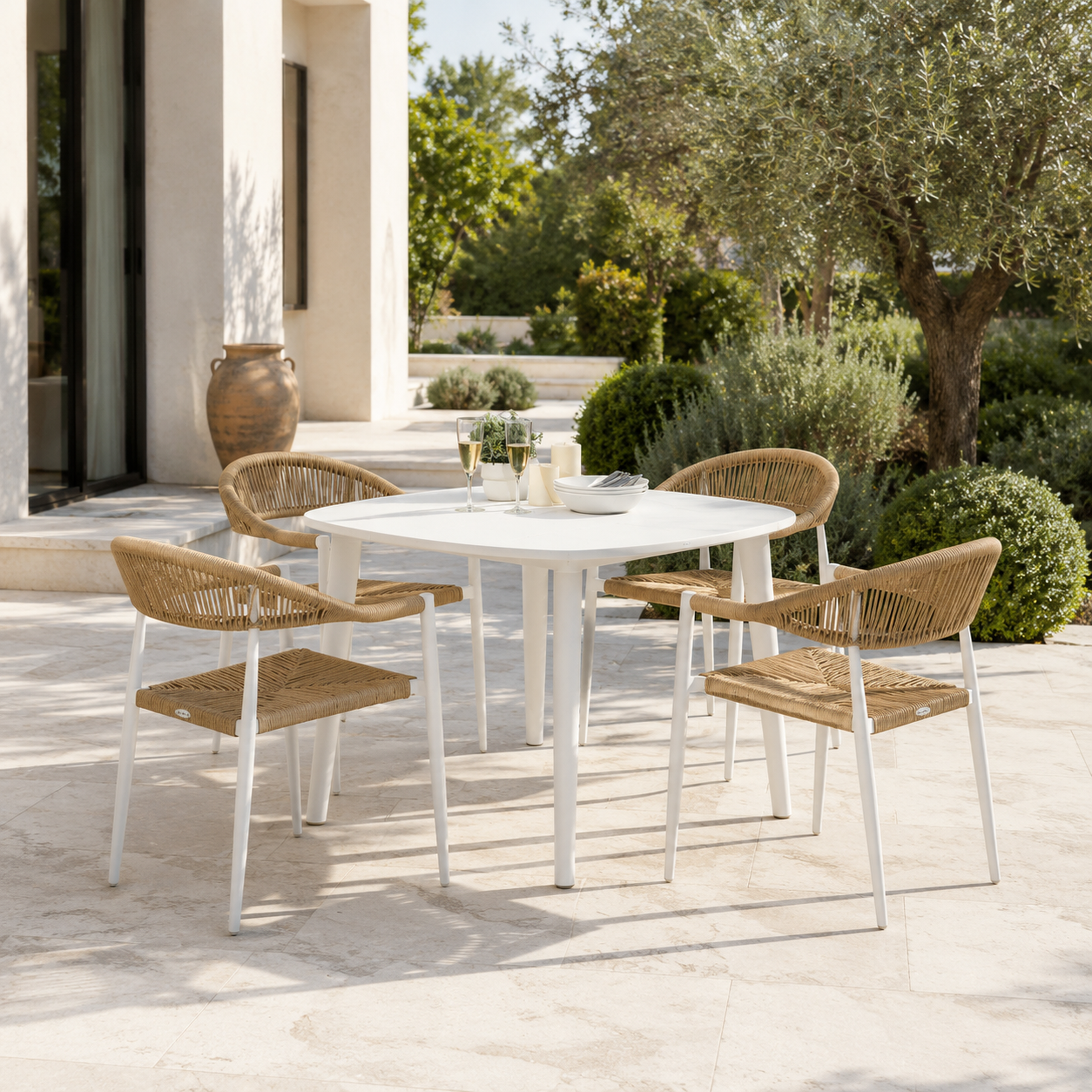 Tavolo da giardino quadrato in alluminio bianco 90x90 cm – Graffe 90 – arredo esterno Gelsomino Home