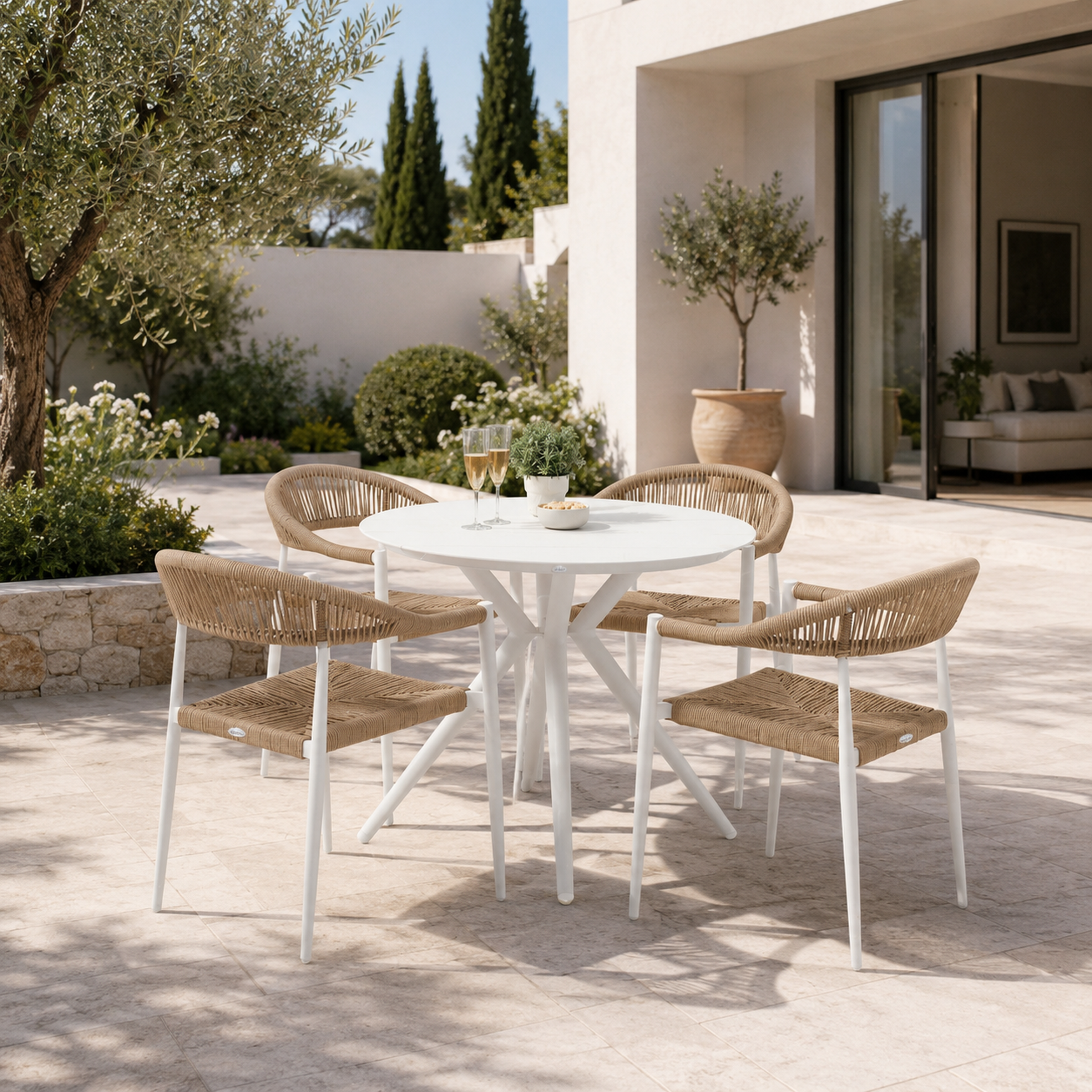 Tavolo da giardino rotondo in alluminio bianco con base a stella a 6 gambe – Graffe 90 – arredo esterno Gelsomino Home.