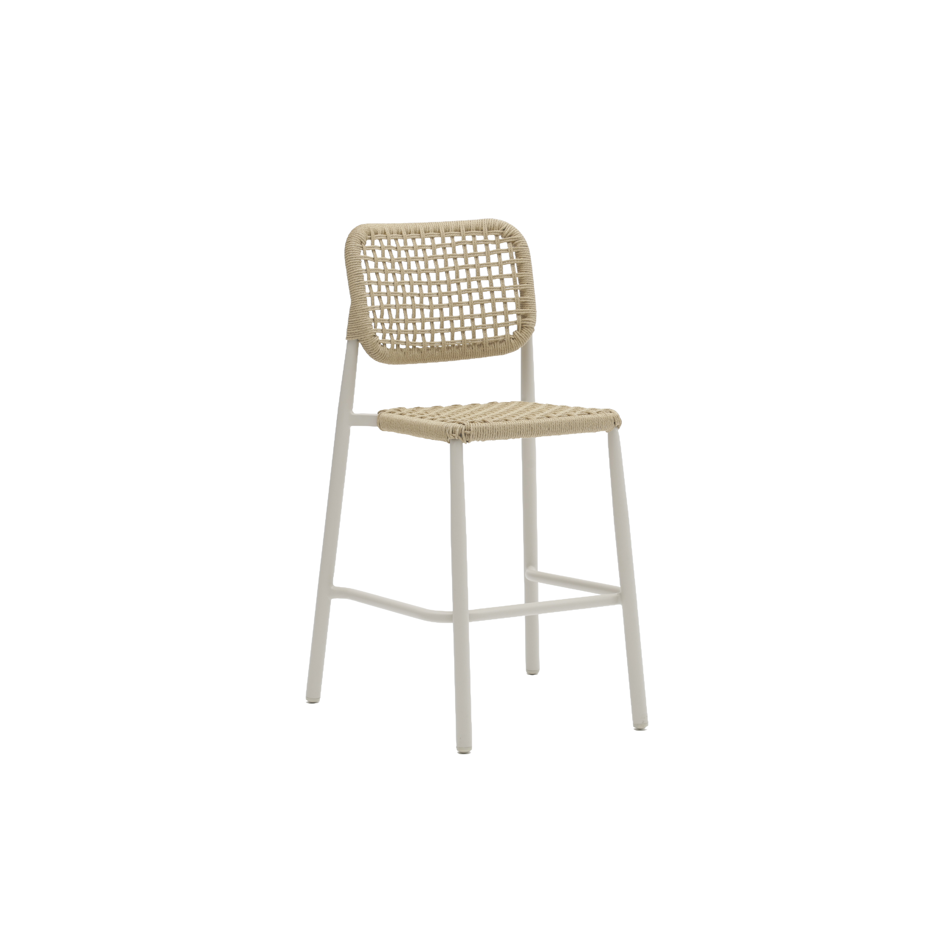 Sgabello bar da giardino in alluminio bianco e corda PE naturale – Simon