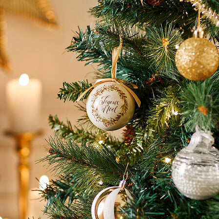 Pallina di Natale Joyeux Noël con fiocco oro – Ø 7,5 cm