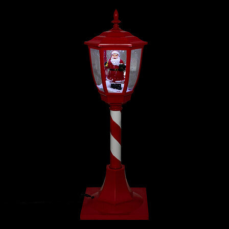 Lampione natalizio rosso e bianco con Babbo Natale 30 LED 90 cm