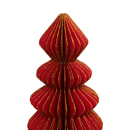 Albero di Natale decorativo in carta rossa con bordi dorati 30 cm
