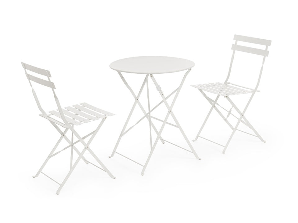Set bistrot Austin bianco pieghevole in acciaio da esterno