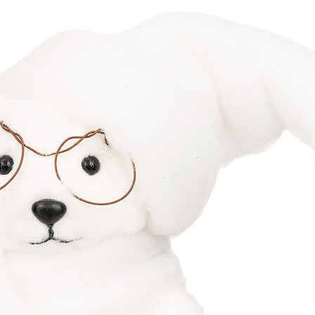 Orso natalizio bianco con occhiali, cappello e sciarpa – 38 cm