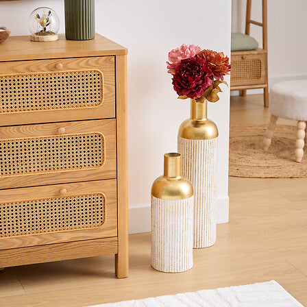 Vaso Mirsa in metallo bianco e oro, altezza 43,5 cm