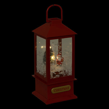 Lanterna natalizia rossa con Babbo Natale e 4 LED 20 cm