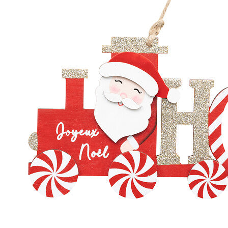 Trenino natalizio Ho Ho Ho in legno da appendere 30 cm