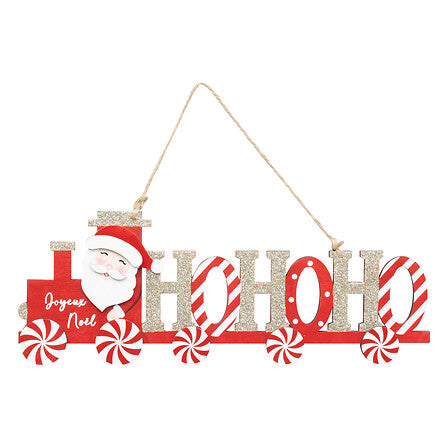 Trenino natalizio Ho Ho Ho in legno da appendere 30 cm