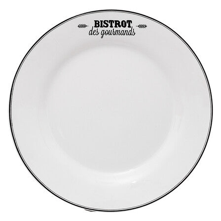 Piatto piano Bistrot in porcellana bianca con bordo nero
