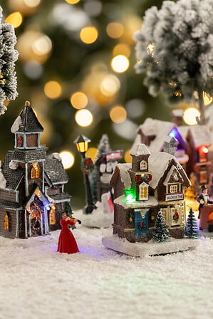 Villaggio natalizio luminoso LED in poliresina – modelli assortiti