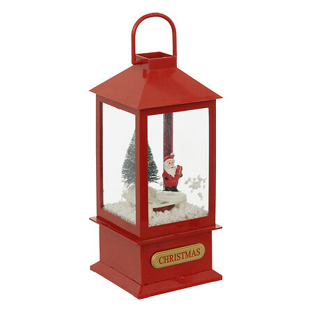Lanterna natalizia rossa con Babbo Natale e 4 LED 20 cm