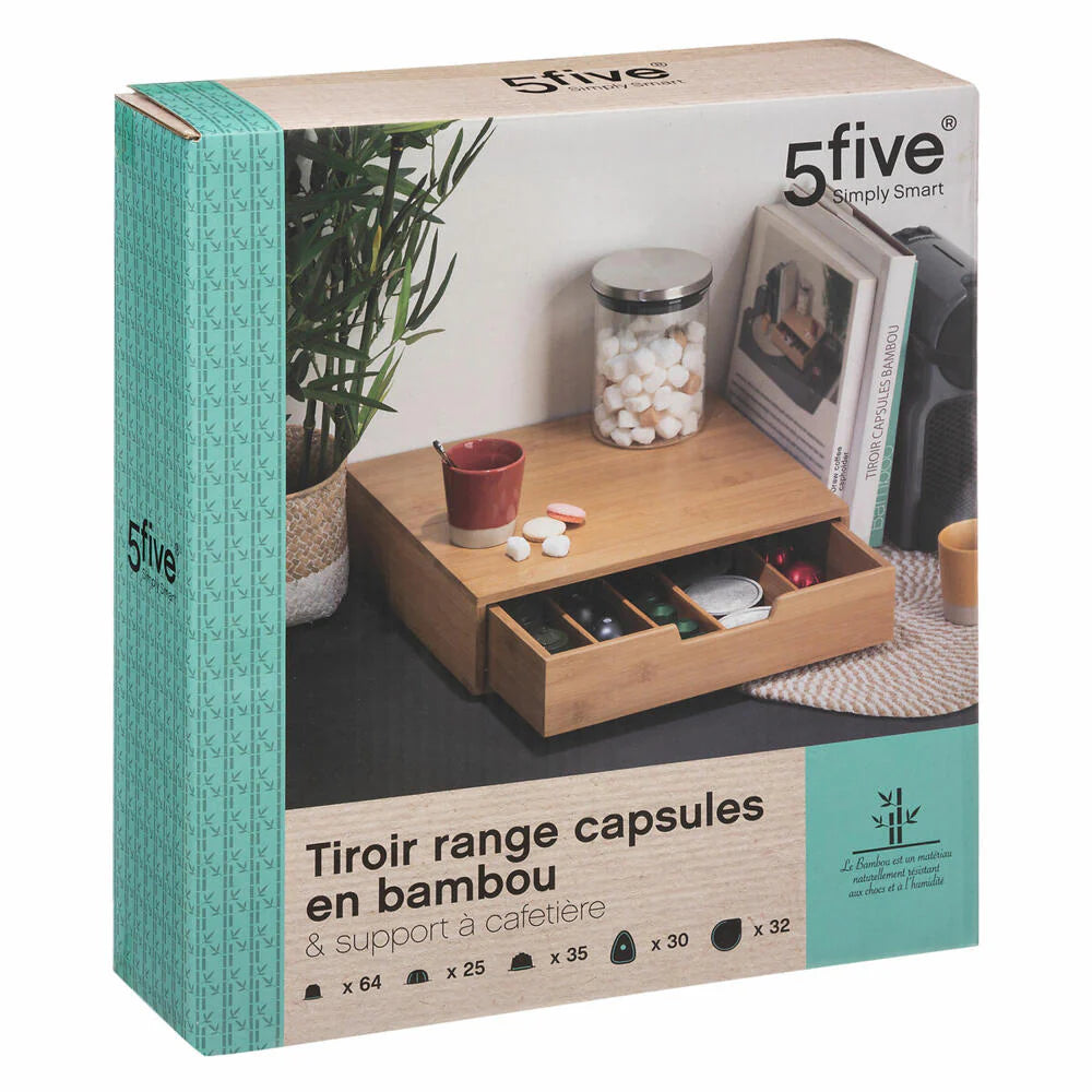 Porta capsule in bambù con cassetto