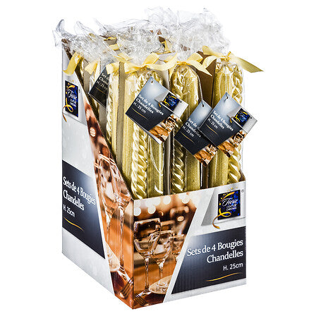 Candele natalizie a stelo oro dritte e a spirale – set da 4, 25 cm