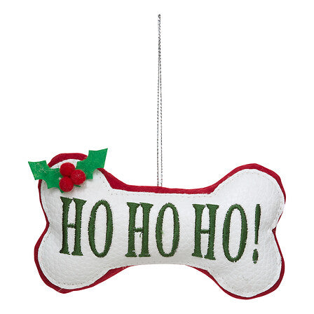 Pendente natalizio osso HO HO HO in tessuto 12 × 7 cm