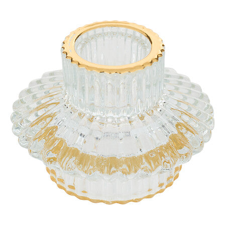 Portacandela reversibile in vetro trasparente e oro 7,8 cm