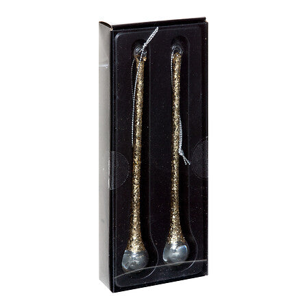 Set 2 gocce natalizie in vetro con glitter dorato 15 cm