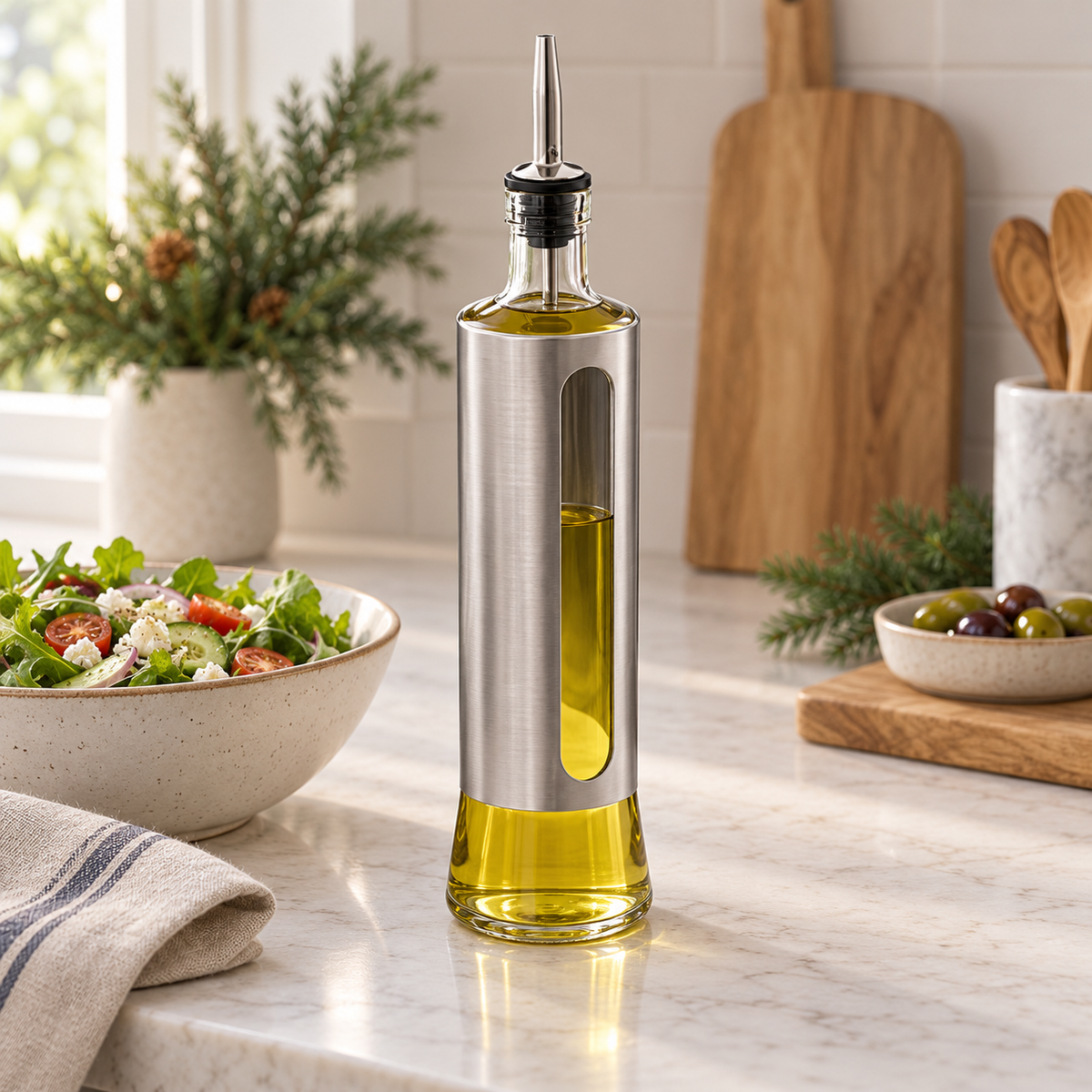 Bottiglia per olio e aceto in vetro e acciaio inox 500 ml