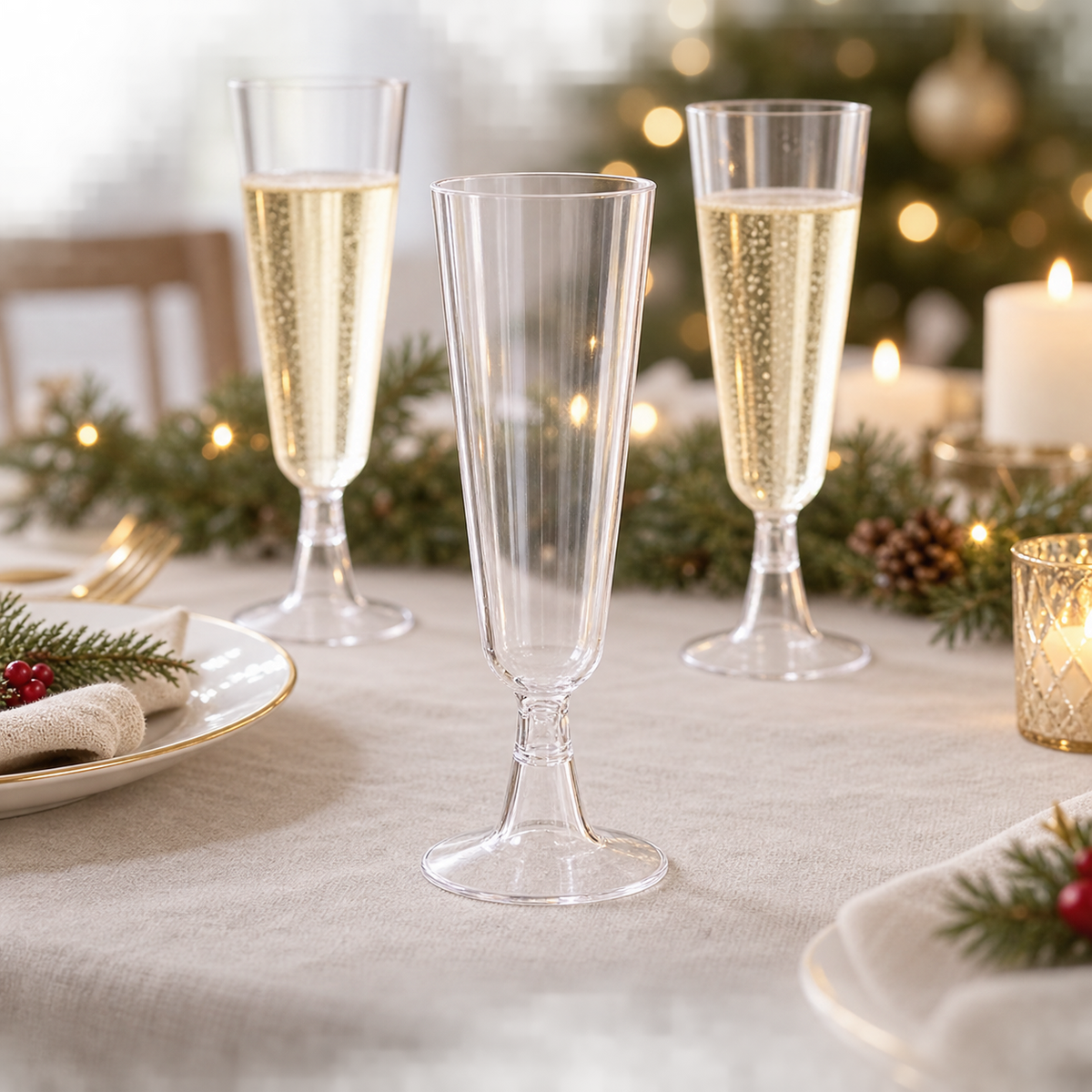 Set 12 flûte da champagne in plastica trasparente 15 cl