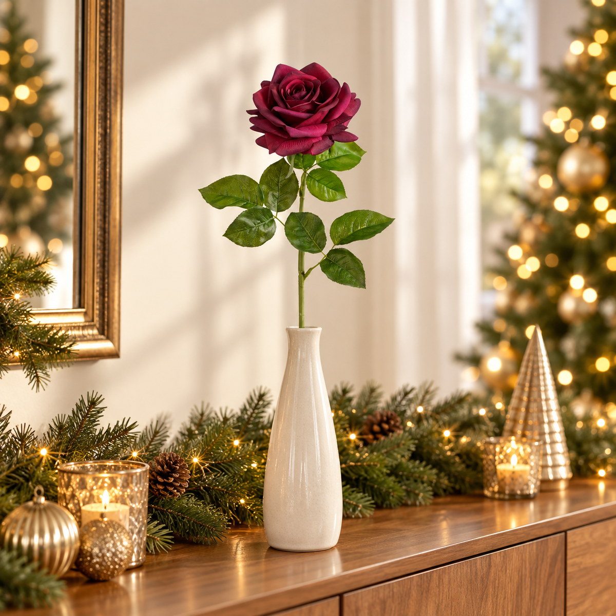 Rosa artificiale bordeaux Real Touch 65 cm – Mica Decorations