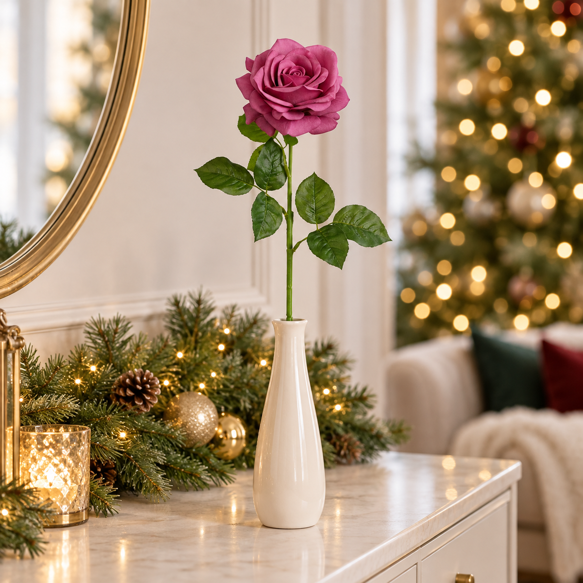 Rosa artificiale malva Real Touch 65 cm – Mica Decorations