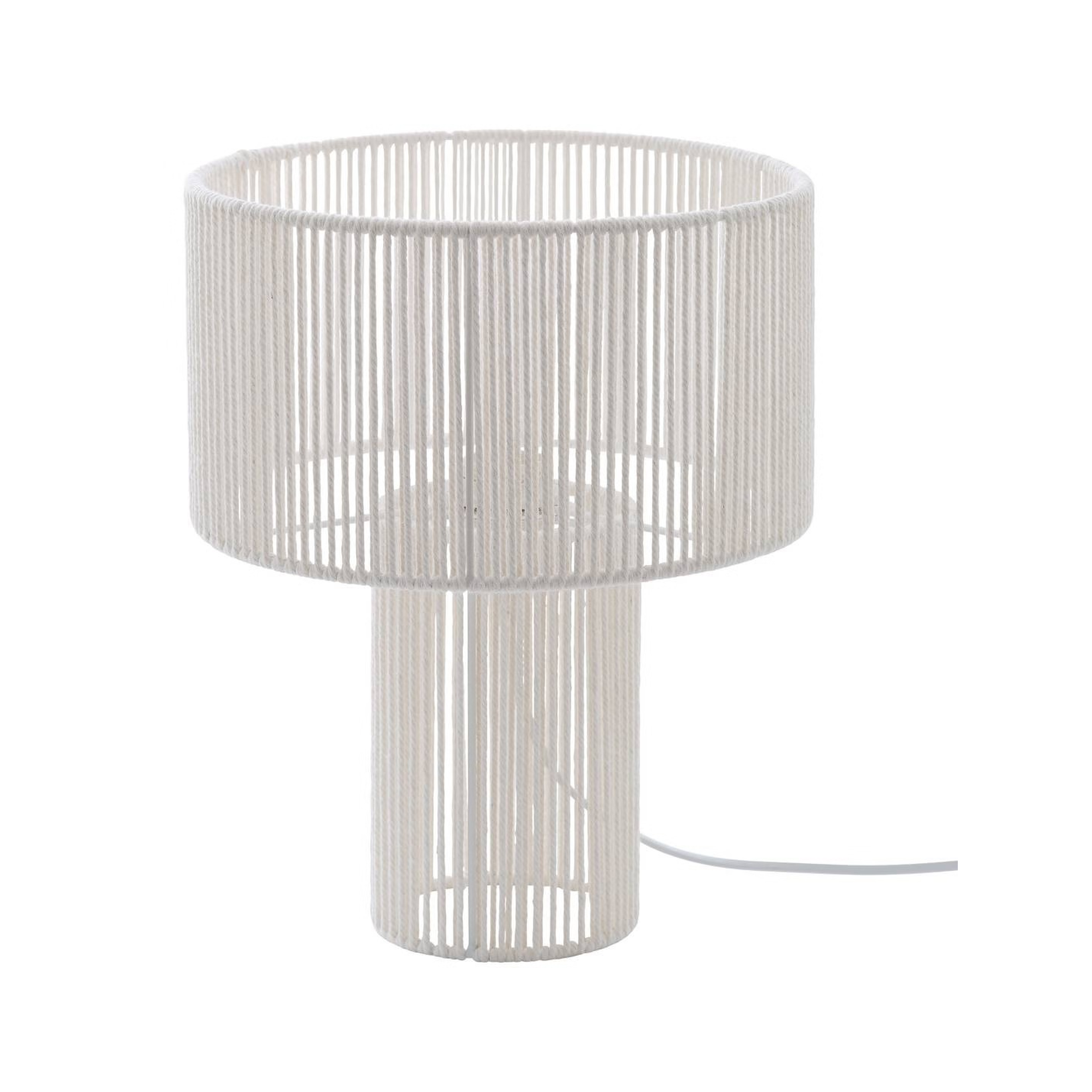 Lampada da tavolo traforata in acciaio e cotone bianco H34 cm – Miria