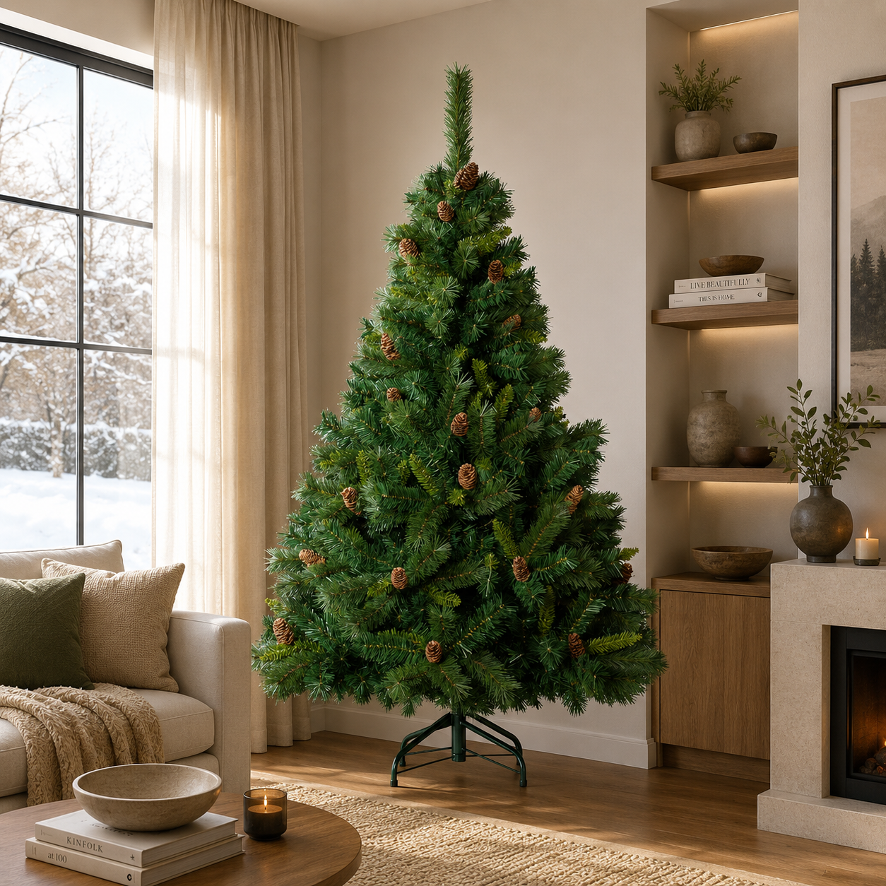 Albero di Natale Majestic con pigne 210 cm