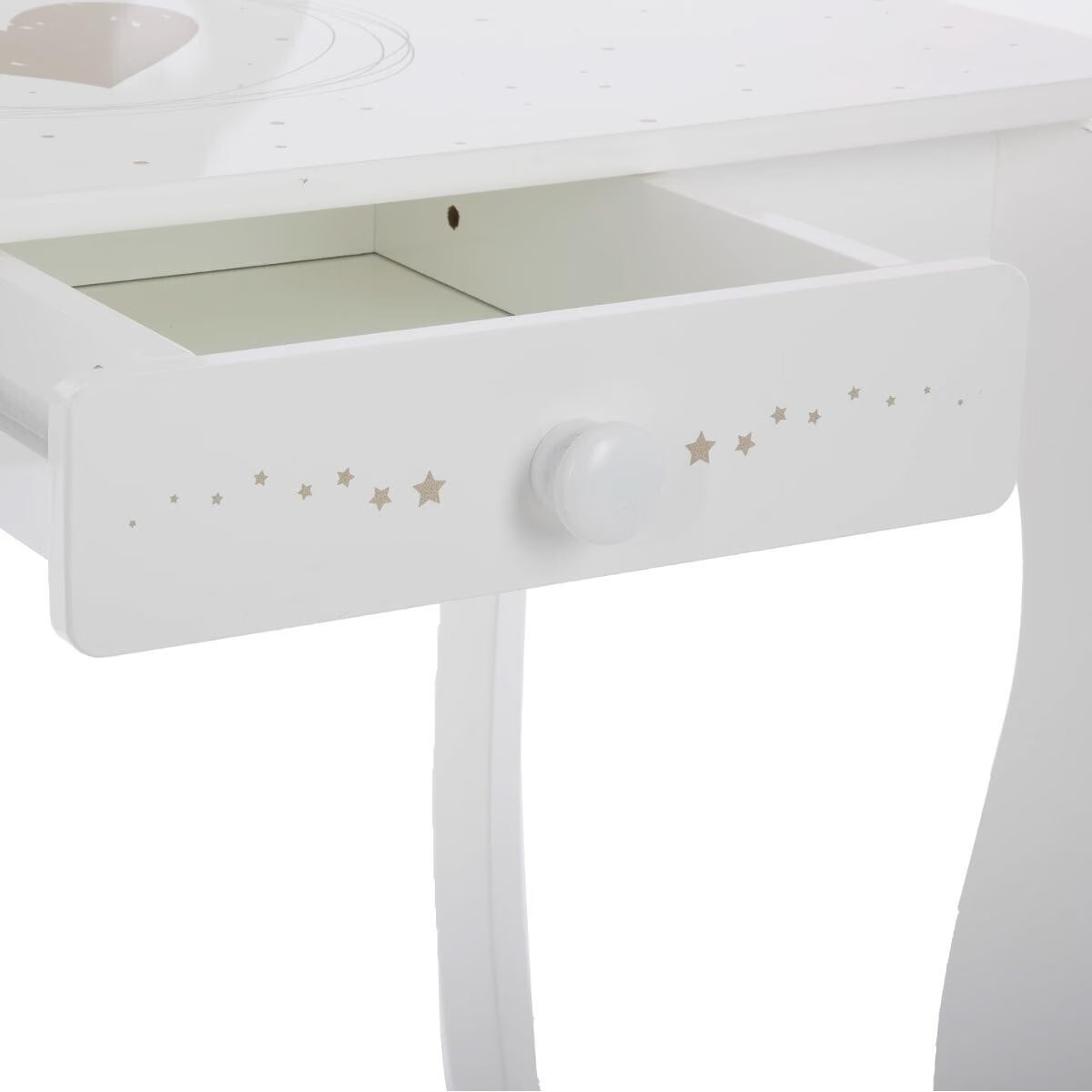 Set toeletta bambini con sgabello, specchio e cassetto in MDF bianco – Lili