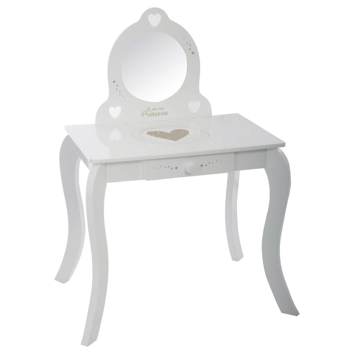 Set toeletta bambini con sgabello, specchio e cassetto in MDF bianco – Lili